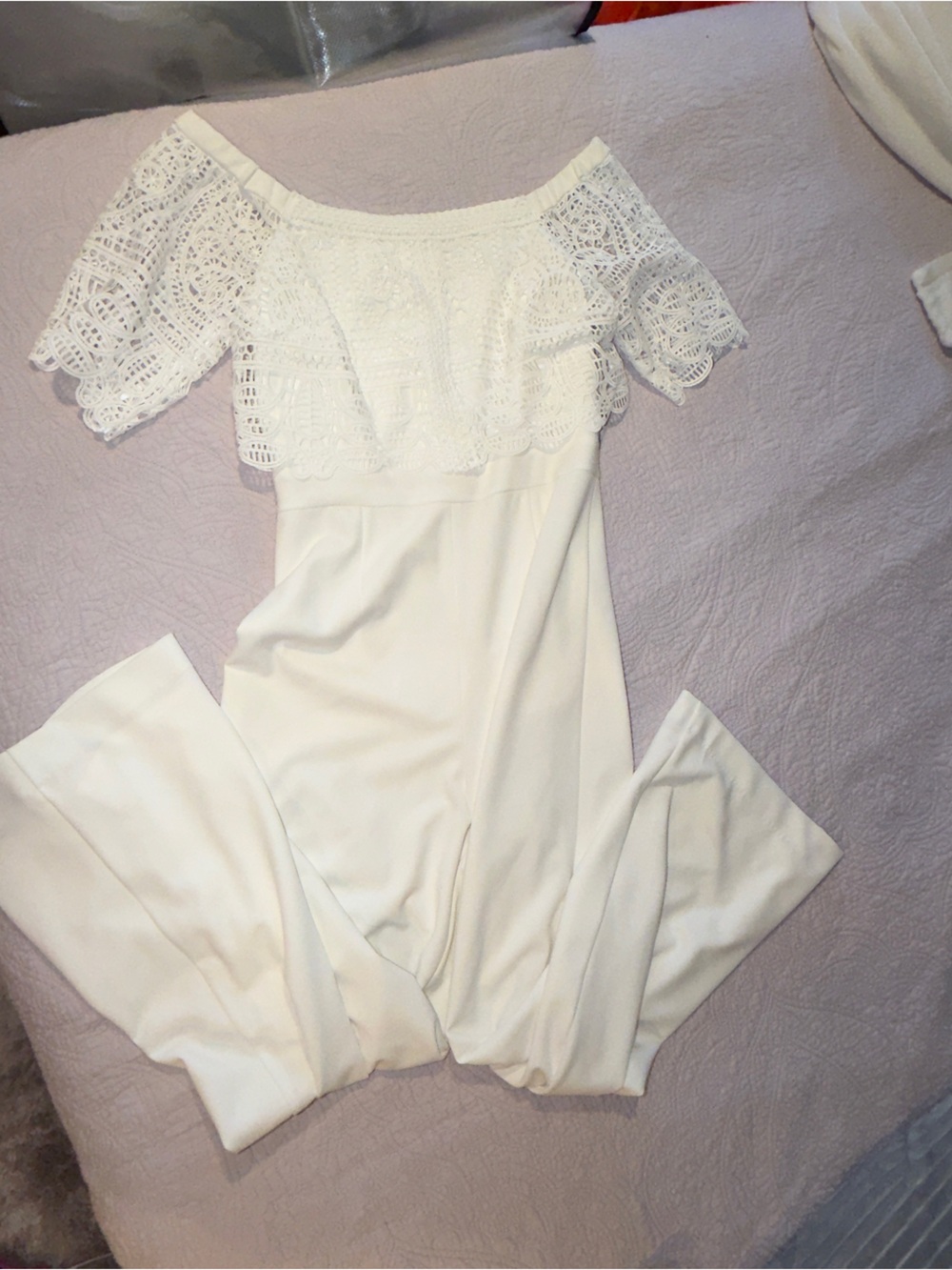 White Lace Detail Off-Shoulder Top antonio size 8